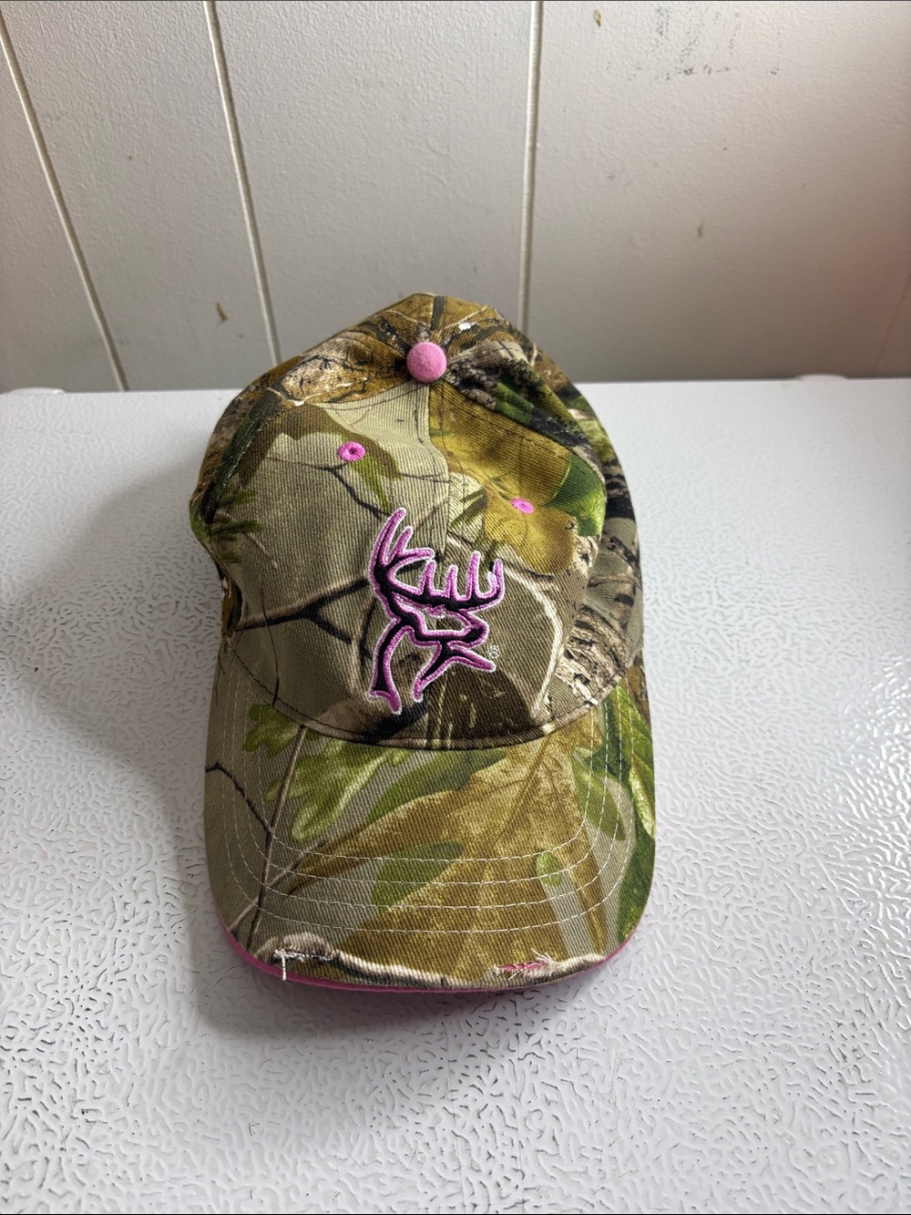 Camo Baseball Cap with Pink Deer Logo
